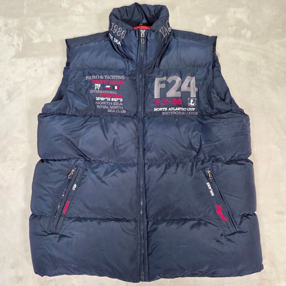 Faro Yachting Club Down Puffer Vest Unisex XXL Navy Embroidered